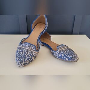 Restricted d'Orsay Women's Blue and Tan Patterned Woven Flats, Size 6